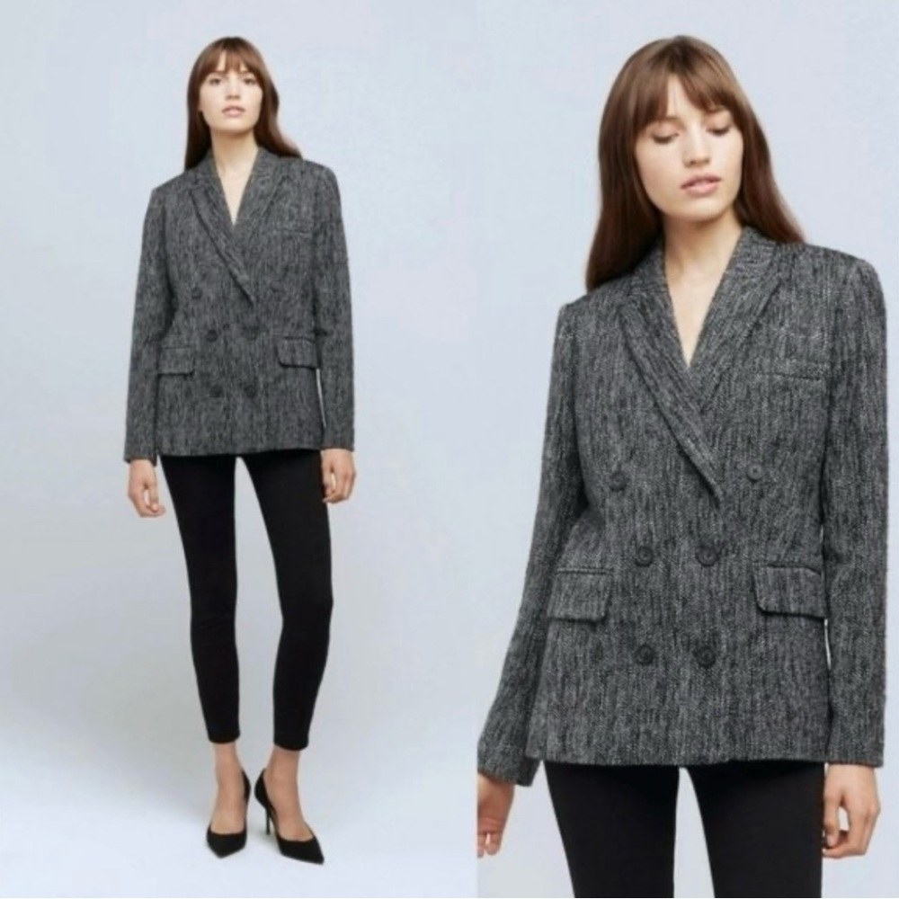 L'AGENCE Ashlyn Navy Multi-Color Textured Tweed Double Breasted Blazer 2 NWT - Picture 4 of 16